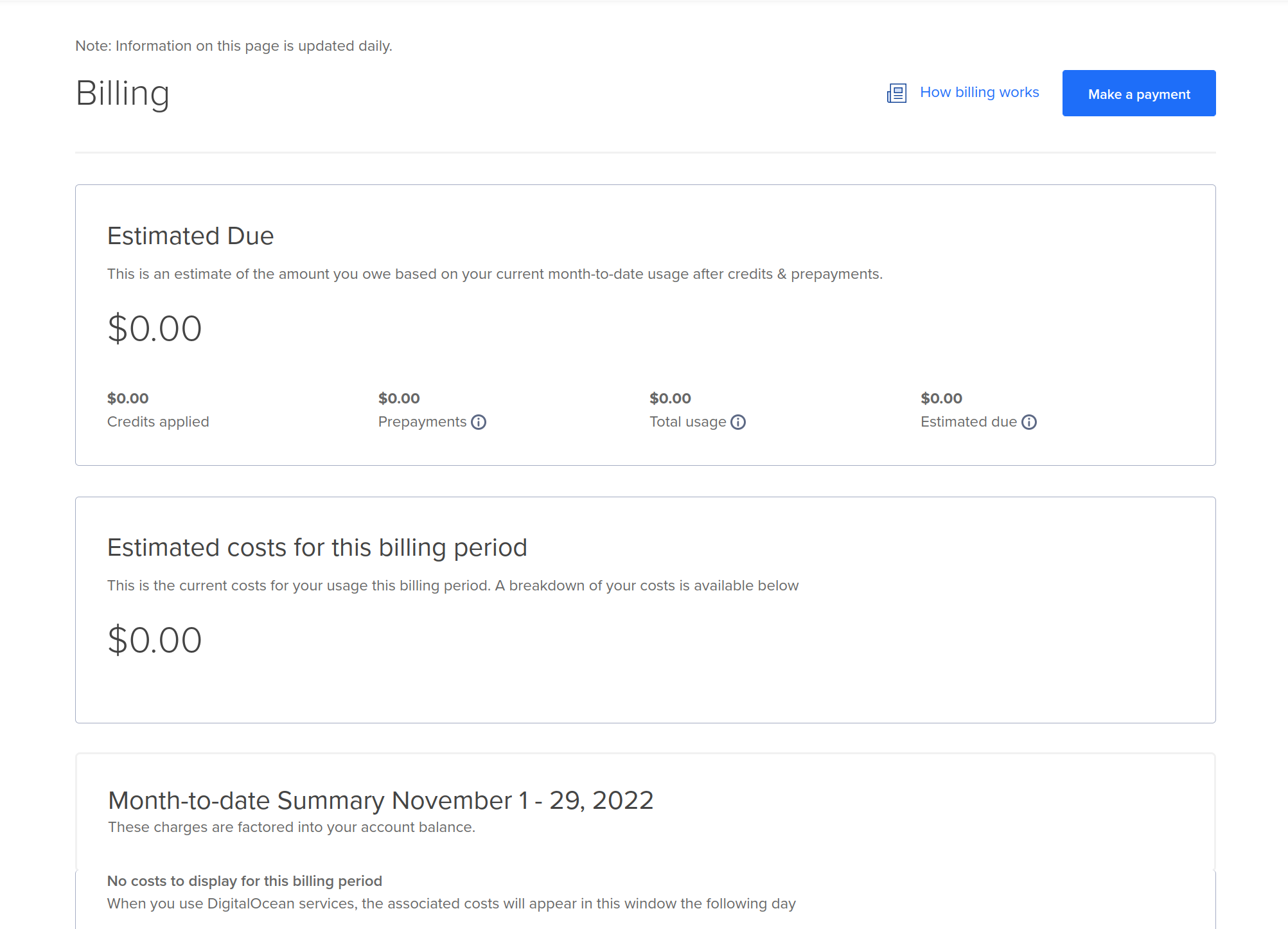 Your billing dashboard includes costs at a glance.