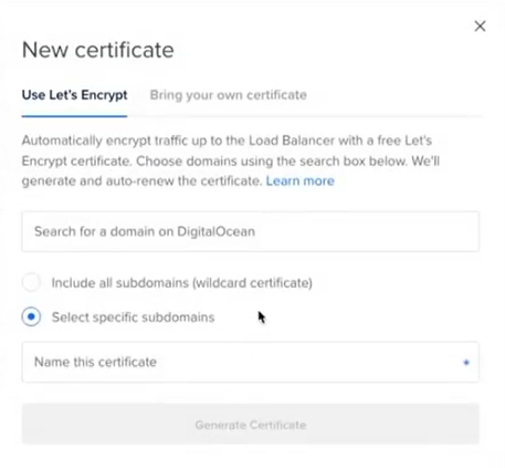 Add a new certificate using Let’s Encrypt