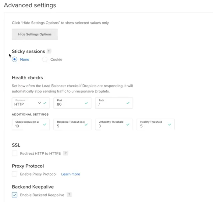 Modify your Load Balancer with Advanced settings