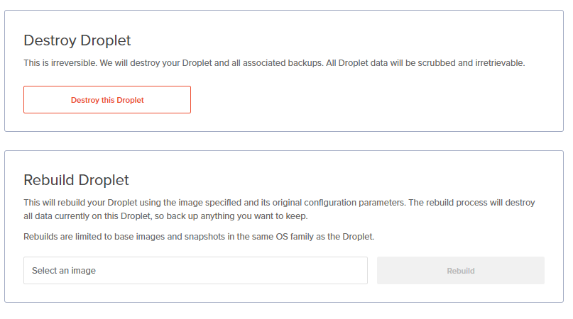 You can destroy or rebuild your Droplet