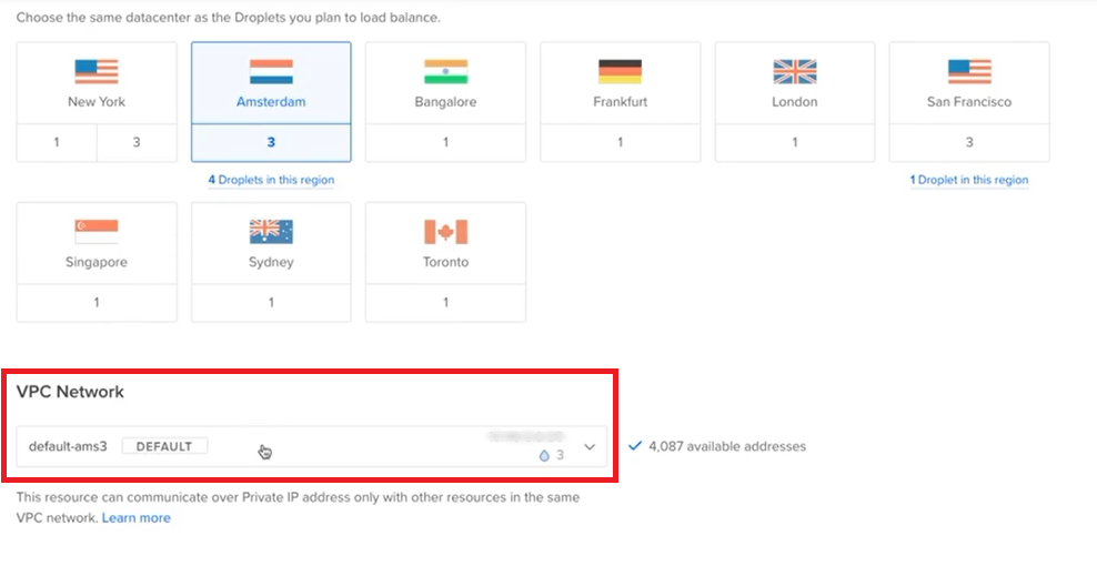 Select your datacenter region and VPC network