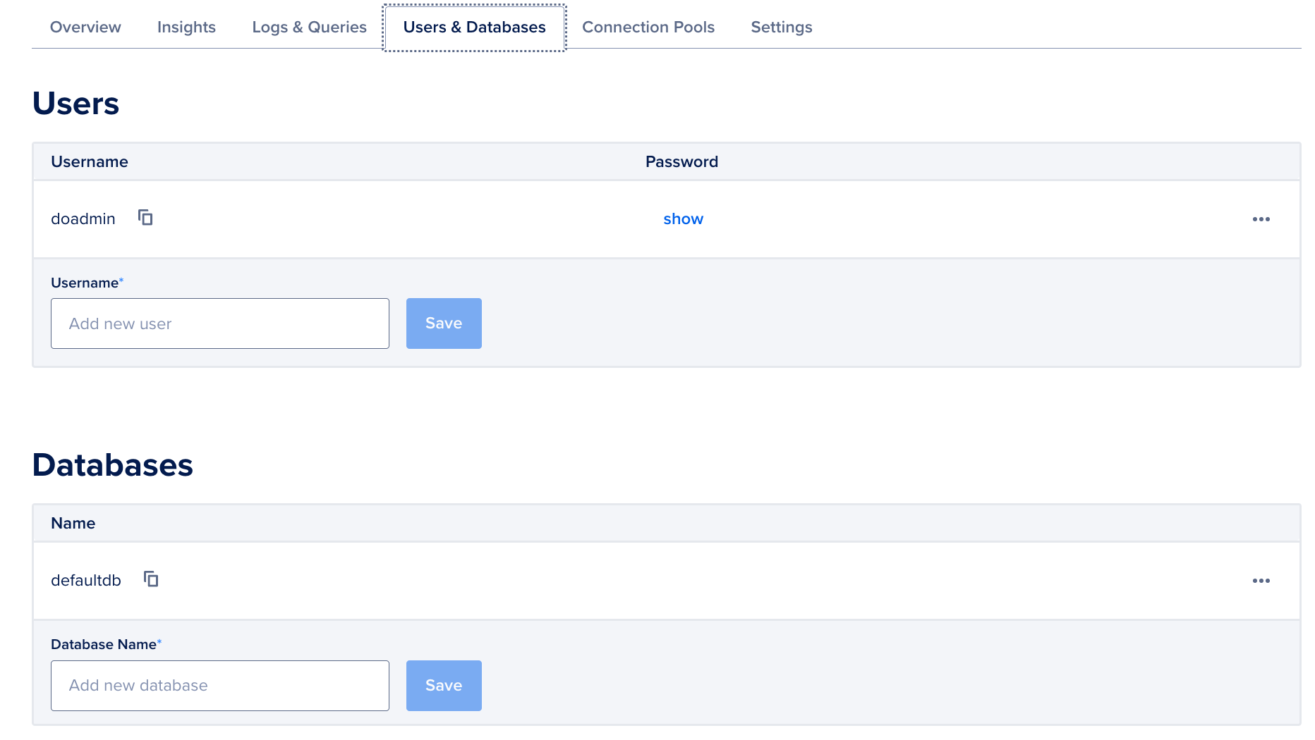 Screencapture of the Users dashboard